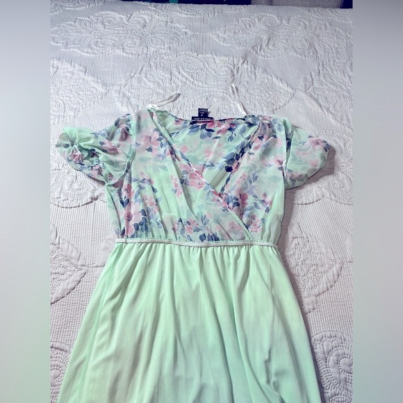 Green Puff Sleeve V-Neck Midi SunDress floral - Picture 4 of 12